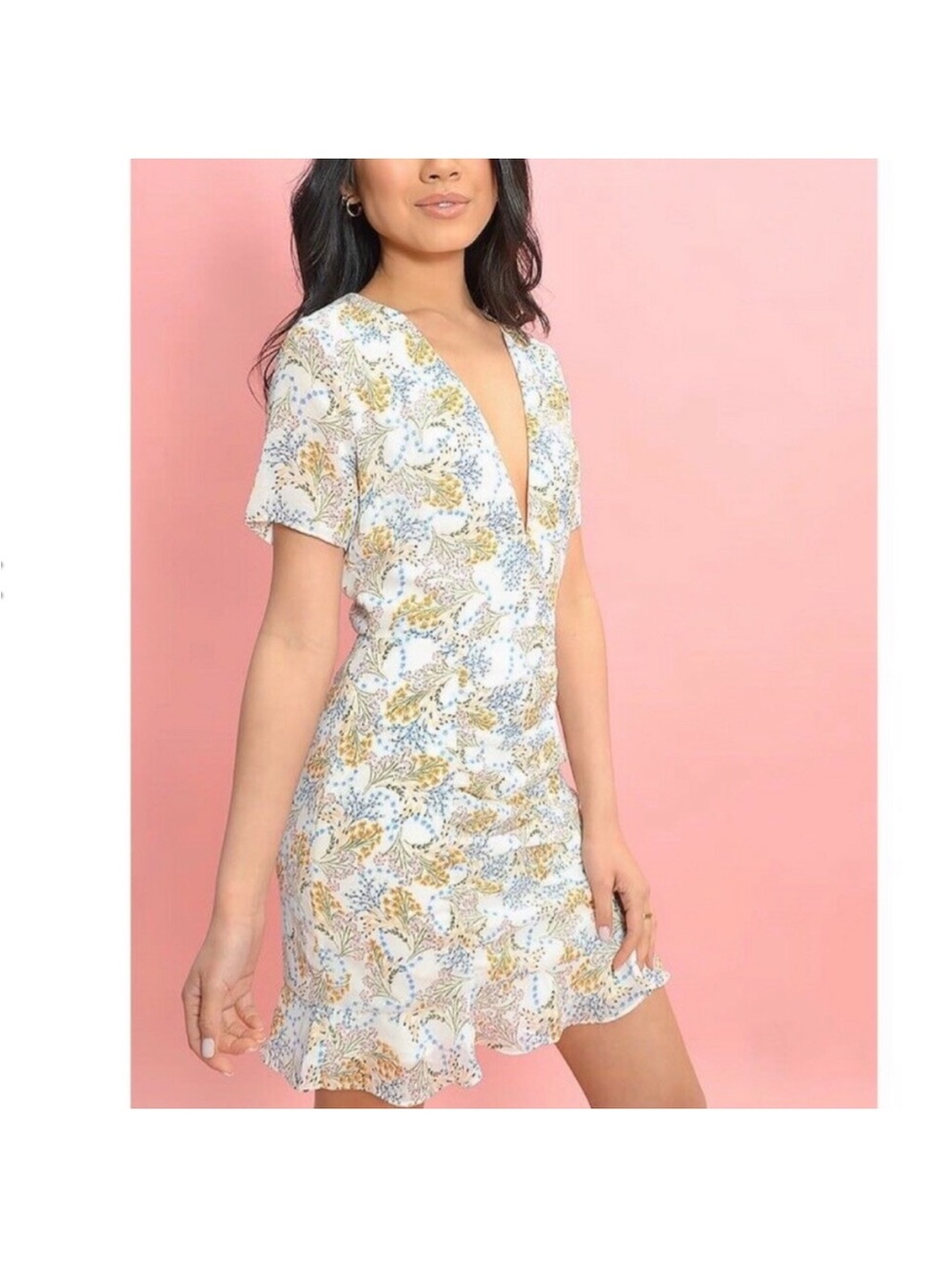 Sage The Label Floral V-Neck Dress in Cream, Pink, Blue, Yellow, Green